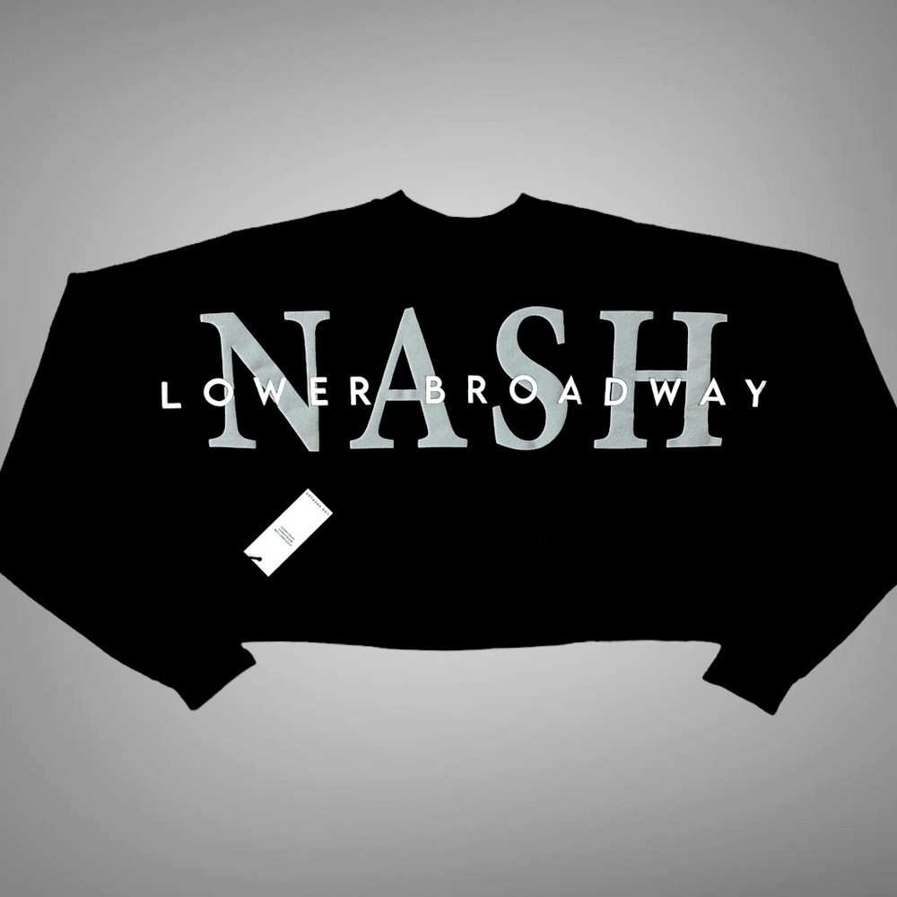 NWT SPIRIT JERSEY Crop Top Nashville Lower Broadway Black Boxy Bachelorette Sexy